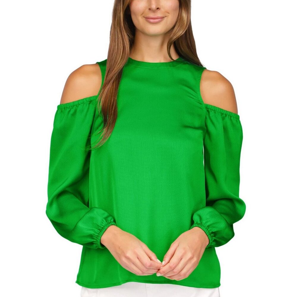 MICHAEL KORS Cold Shoulders Green Long Sleeve Casual Top XS